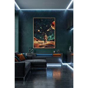 Astronot Ve Gezegenler 1. Kalite Ahşap Çerçeveli Dekoratif Tablo – Tekli-30x42 30x42 cm