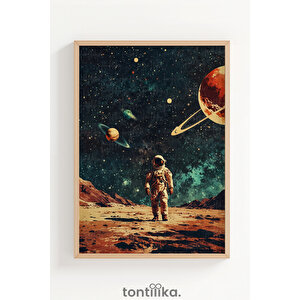 Astronot Ve Gezegenler 1. Kalite Ahşap Çerçeveli Dekoratif Tablo – Tekli-30x42 30x42 cm