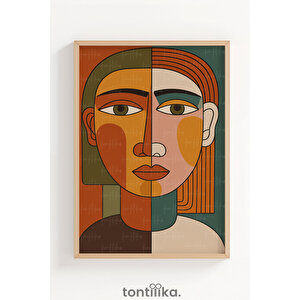 Modern Soyut Portre Dekoratif Ahşap Çerçeveli Tablo – Salon Duvar Dekoru 21x30 cm