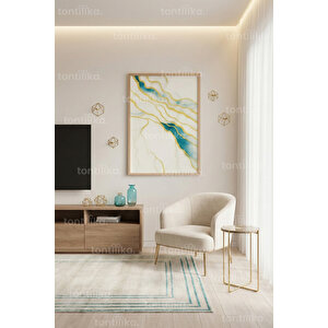 Turkuaz Ve Altın Mermer Desen Dekoratif Ahşap Çerçeveli Tablo – Modern Salon Dekoru 50x70 cm