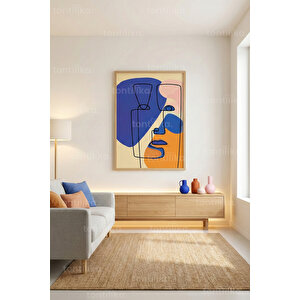 Soyut Çizgi Yüz Dekoratif Ahşap Çerçeveli Tablo – Modern Minimal Tema-50x70 50x70 cm