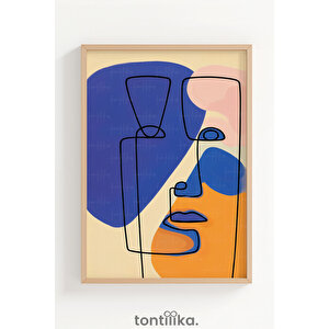 Soyut Çizgi Yüz Dekoratif Ahşap Çerçeveli Tablo – Modern Minimal Tema-50x70 50x70 cm