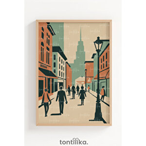 Modern Şehir Silüeti Dekoratif Ahşap Çerçeveli Tablo – Minimal Sokak Sanatı Duvar Dekoru 21x30 cm