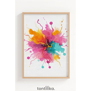 Renk Patlaması Soyut Sanat Dekoratif Ahşap Çerçeveli Tablo – Modern Duvar Dekoru 50x70 cm