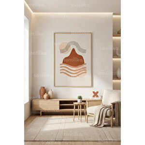 Toprak Tonlarında Soyut Minimal Formlar Dekoratif Ahşap Çerçeveli Tablo – Modern Duvar Dekoru 21x30 cm