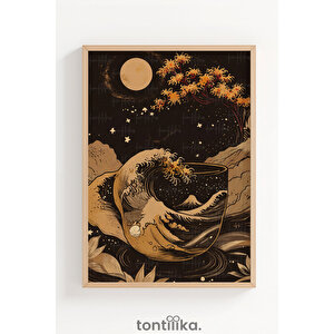 Ay Işığında Dalga Ve Ağaç 1. Kalite Ahşap Çerçeveli Dekoratif Tablo – Tekli-50x70 50x70 cm