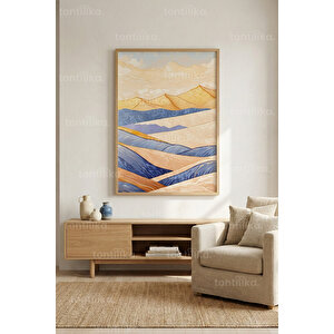 Sıcak Tonlarda Soyut Dağ Manzarası Dekoratif Ahşap Çerçeveli Tablo – Doğa Tema 21x30 cm