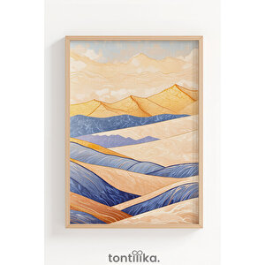 Sıcak Tonlarda Soyut Dağ Manzarası Dekoratif Ahşap Çerçeveli Tablo – Doğa Tema 21x30 cm