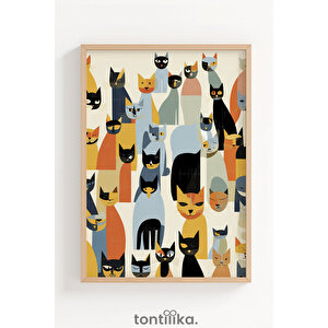 Soyut Kedi Desenleri 1. Kalite Ahşap Çerçeveli Dekoratif Tablo – Tekli-30x42 30x42 cm