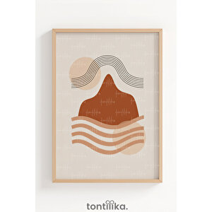 Toprak Tonlarında Soyut Minimal Formlar Dekoratif Ahşap Çerçeveli Tablo – Modern Duvar Dekoru 30x42 cm