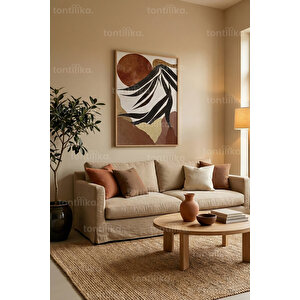 Soyut Bitki Ve Güneş Kompozisyonu Dekoratif Ahşap Çerçeveli Tablo – Soyut Tema 50x70 cm