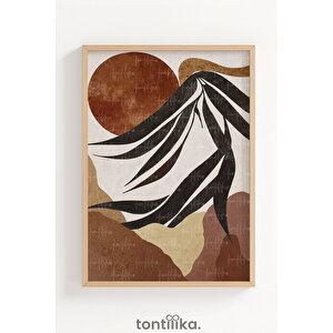 Soyut Bitki Ve Güneş Kompozisyonu Dekoratif Ahşap Çerçeveli Tablo – Soyut Tema 50x70 cm