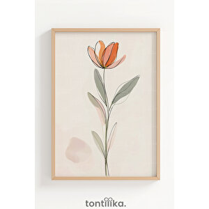 Soft Minimal Çiçek İllüstrasyonu Dekoratif Ahşap Çerçeveli Tablo – Bitki Ve Çiçek Tema-50x70 50x70 cm