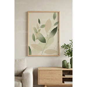 Minimalist Yaprak Desenli 1. Kalite Ahşap Çerçeveli Dekoratif Tablo – Tekli-50x70 50x70 cm