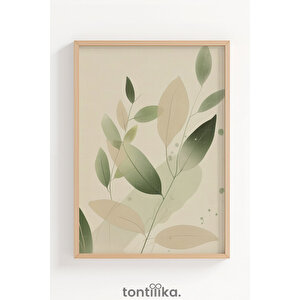 Minimalist Yaprak Desenli 1. Kalite Ahşap Çerçeveli Dekoratif Tablo – Tekli-50x70 50x70 cm
