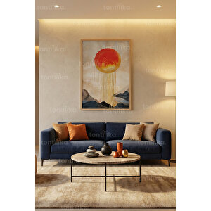Soyut Güneş Ve Dağ Kompozisyonu Dekoratif Ahşap Çerçeveli Tablo – Soyut Tema 30x42 cm