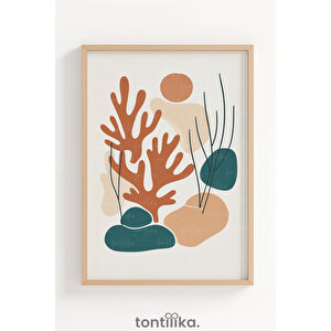 Soyut Doğa Formları Dekoratif Ahşap Çerçeveli Tablo – Modern Minimal Duvar Dekoru 30x42 cm