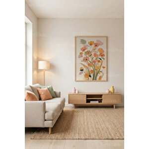 Renkli Çiçek Buketi Desenli 1. Kalite Ahşap Çerçeveli Dekoratif Tablo – Tekli-21x30 21x30 cm