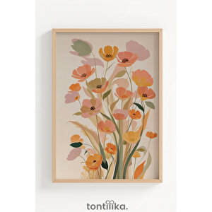 Renkli Çiçek Buketi Desenli 1. Kalite Ahşap Çerçeveli Dekoratif Tablo – Tekli-21x30 21x30 cm