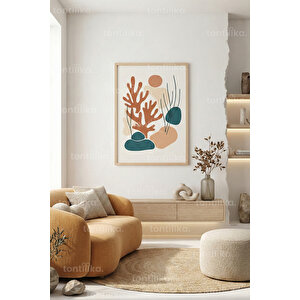 Soyut Doğa Formları Dekoratif Ahşap Çerçeveli Tablo – Modern Minimal Duvar Dekoru 50x70 cm