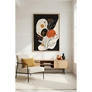 Siyah Zemin Üzerinde Soyut Bitki Desenli 1. Kalite Ahşap Çerçeveli Tablo – Dekoratif Tekli-30x42cm 30x42 cm