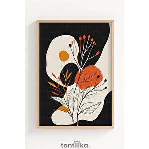 Siyah Zemin Üzerinde Soyut Bitki Desenli 1. Kalite Ahşap Çerçeveli Tablo – Dekoratif Tekli-30x42cm 30x42 cm