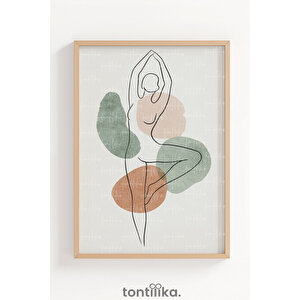 Yoga Pozu Minimal Çizgi Sanatı Dekoratif Ahşap Çerçeveli Tablo – Meditasyon Alanı Dekoru 30x42 cm