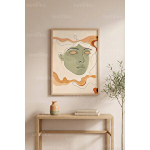 Soyut Portre Çizimi Dekoratif Ahşap Çerçeveli Tablo – Insan Tema-50x70 50x70 cm