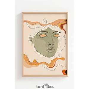 Soyut Portre Çizimi Dekoratif Ahşap Çerçeveli Tablo – Insan Tema-50x70 50x70 cm