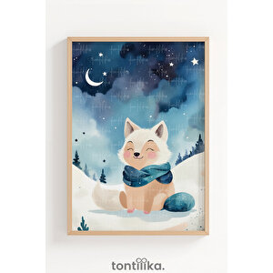 Kış Temalı Sevimli Tilki Dekoratif Ahşap Çerçeveli Tablo – Çocuk Odası Duvar Dekoru 30x42 cm