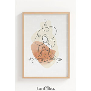 Yoga Çizgi Sanatı Dekoratif Ahşap Çerçeveli Tablo – Modern Meditasyon Dekoru 50x70 cm