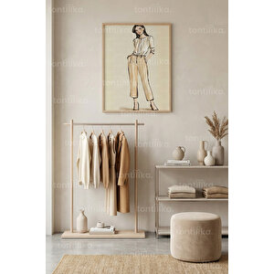 Zarif Çizgi Kadın Figürü Dekoratif Ahşap Çerçeveli Tablo – İnsan Tema 50x70 cm