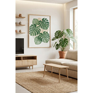 Monstera Yaprakları Dekoratif Ahşap Çerçeveli Tablo – Doğal Bitki Temalı Duvar Dekoru 21x30 cm