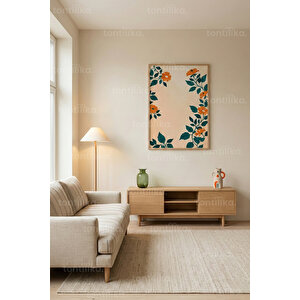 Turuncu Çiçek Ve Yeşil Yaprak Desenli 1. Kalite Ahşap Çerçeveli Dekoratif Tablo – Tekli-21x30 21x30 cm