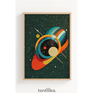 Renkli Geometrik Gezegenler 1. Kalite Ahşap Çerçeveli Dekoratif Tablo – Tekli-50x70 50x70 cm