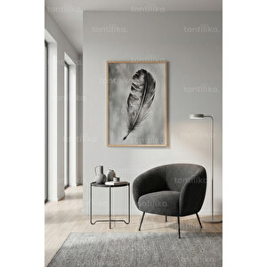 Minimal Tüy İllüstrasyonu Dekoratif Ahşap Çerçeveli Tablo – Illistrasyon Tema 30x42 cm
