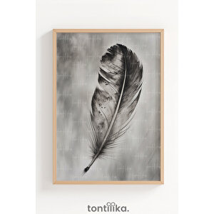 Minimal Tüy İllüstrasyonu Dekoratif Ahşap Çerçeveli Tablo – Illistrasyon Tema 30x42 cm