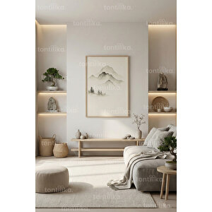 Sisli Dağ Manzarası Dekoratif Ahşap Çerçeveli Tablo – Minimal Doğa Temalı Duvar Dekoru 21x30 cm