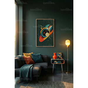 Renkli Geometrik Gezegenler 1. Kalite Ahşap Çerçeveli Dekoratif Tablo – Tekli-21x30 21x30 cm