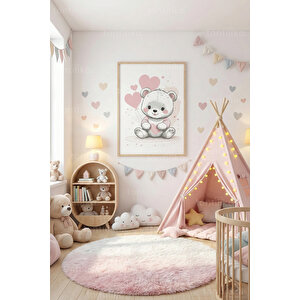 Kalpli Sevimli Ayıcık Dekoratif Ahşap Çerçeveli Tablo – Çocuk Odası Duvar Dekoru 21x30 cm