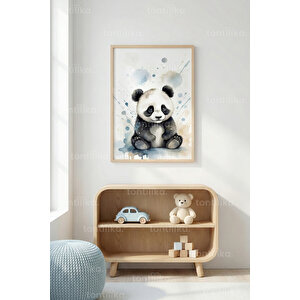 Pastel Panda İllüstrasyon Dekoratif Ahşap Çerçeveli Tablo – Çocuk Odası Duvar Dekoru 21x30 cm
