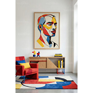 Renkli Portre Soyut Çizim 1. Kalite Ahşap Çerçeveli Dekoratif Tablo – Tekli-30x42 30x42 cm