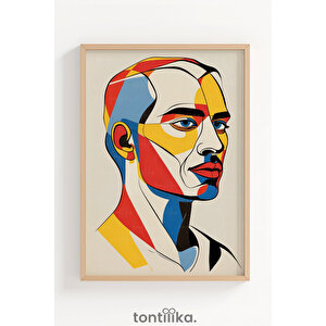 Renkli Portre Soyut Çizim 1. Kalite Ahşap Çerçeveli Dekoratif Tablo – Tekli-30x42 30x42 cm