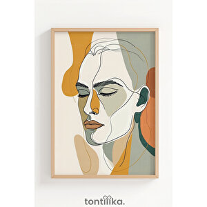 Soyut Çizgilerle Portre Tasarımlı 1. Kalite Ahşap Çerçeveli Tablo – Dekoratif Tekli-50x70cm 50x70 cm