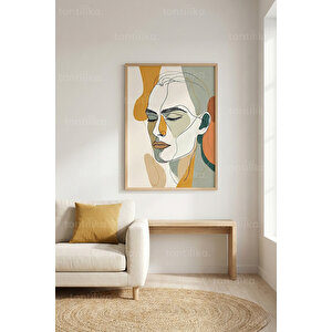 Soyut Çizgilerle Portre Tasarımlı 1. Kalite Ahşap Çerçeveli Tablo – Dekoratif Tekli-30x42cm 30x42 cm