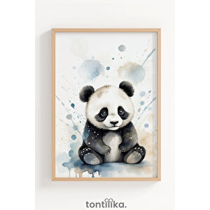 Pastel Panda İllüstrasyon Dekoratif Ahşap Çerçeveli Tablo – Çocuk Odası Duvar Dekoru 50x70 cm