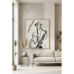 Saksafon Çalan Müzisyen 1. Kalite Ahşap Çerçeveli Dekoratif Tablo – Tekli-30x42 30x42 cm