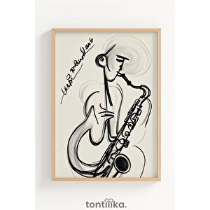 Saksafon Çalan Müzisyen 1. Kalite Ahşap Çerçeveli Dekoratif Tablo – Tekli-50x70 50x70 cm