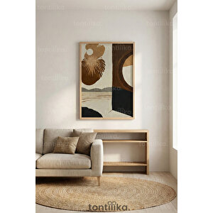 Kahverengi Tonlarda Soyut Desenli 1. Kalite Ahşap Çerçeveli Tablo – Dekoratif Tekli-30x42 30x42 cm