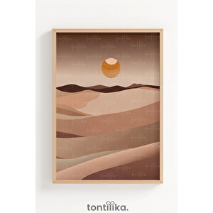 Sıcak Tonlarda Çöl Manzarası Dekoratif Ahşap Çerçeveli Tablo – Doğa Tema 50x70 cm
